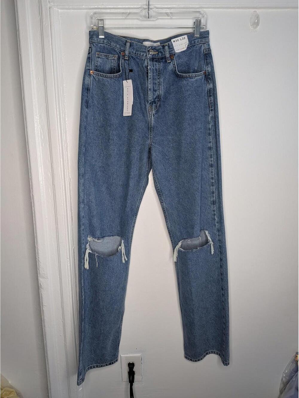 Topshop Jeans Womens W30 L32 Blue High Waist 90s Straight Distressed Denim